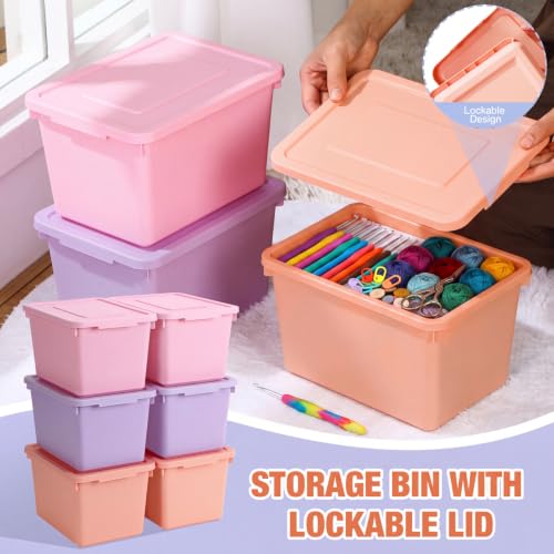Potchen 6 Pack Small Stackable Storage Bins with Lids, Pink, Purple, Orange - color: Pink,Purple,Orange