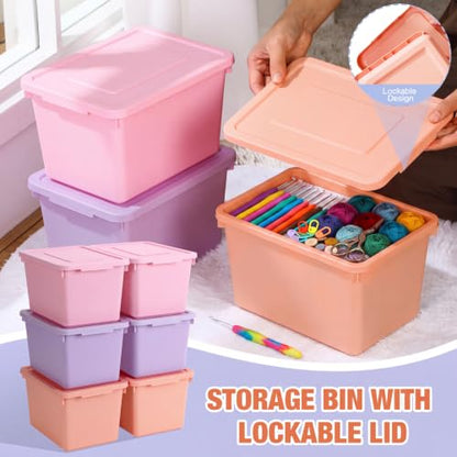 Potchen 6 Pack Small Stackable Storage Bins with Lids, Pink, Purple, Orange - color: Pink,Purple,Orange