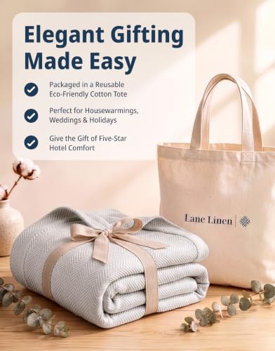 LANE LINEN Twin Bed Blanket, 100% Cotton Textured Herringbone Weave - color: 03: Silver, size: Twin