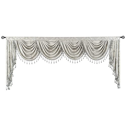 Jacquard Waterfall Valance, Silver Grey, 110 Inch Wide, 1 Panel - size: 110"W x 48"L (Pack of 1)