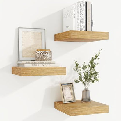 Floating Shelves for Wall, Wall Mounted Wood Shelves, Oak, Set of 3, 6.5” - color: Oak, size: 6.5"W x 6.5"D , 3 Pack