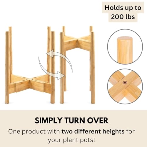 Fox & Fern Large Adjustable Plant Stand Indoor, Bamboo Stand, 8 - 12 Inch - color: Bamboo, size: 8 - 12 Inch