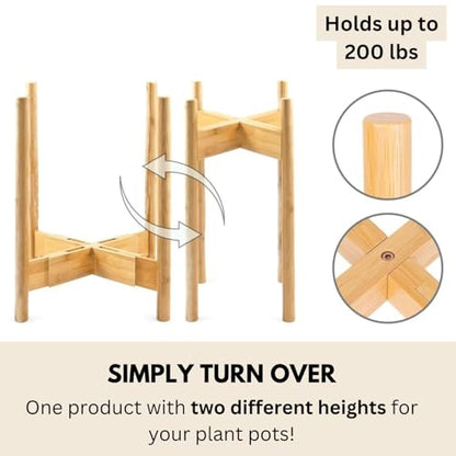 Fox & Fern Large Adjustable Plant Stand Indoor, Bamboo Stand, 8 - 12 Inch - color: Bamboo, size: 8 - 12 Inch