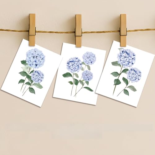 Hydrangea Wall Art Set of 3, Blue Floral Canvas Posters Print Picture, Blue Watercolor Botanical Wall Decor, Modern Minimalist Botanical Room Decor, for Living Bedroom Gallery Decor 16x24in Unframed - color: Blue Hydrangea Posters, size: 16x24 in