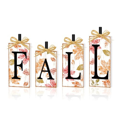 Britimes Fall Maple Leaf Sign Tiered Tray Decor, 4 Pack, Wooden - style: White Fall Lettered