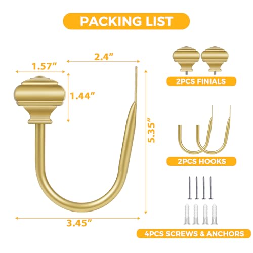 USFOOK Gold Curtain Holdbacks, Decorative Drapery Tiebacks, 2 Pack/1 Pair - color: Gold