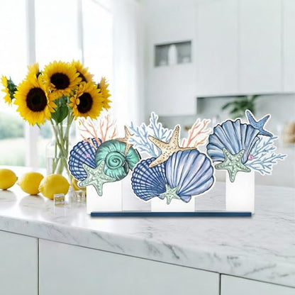 Smile Summer Indoor Decorations Wooden Decor, Conch Scallop Shell, Sign for Home Tabletop Centerpiece Mantel Shelf Fireplace - style: Shell