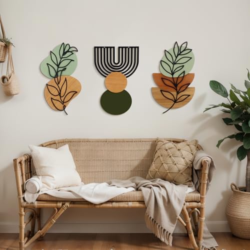 Wenqik Set of 3 Boho Wall Art Decor 3D Wood & Metal - style: Sage Green Style
