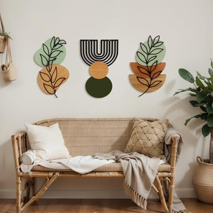 Wenqik Set of 3 Boho Wall Art Decor 3D Wood & Metal - style: Sage Green Style