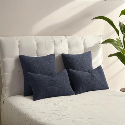 HAUSSY Pack of 2 Boucle Textured Throw Pillow Covers 16x16 Inch, Navy Blue - color: Navy Blue, size: 16" x 16" (Pack of 2)