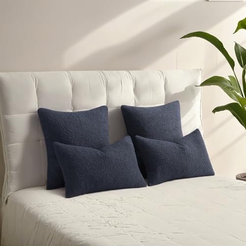 HAUSSY Pack of 2 Boucle Textured Throw Pillow Covers 18x18 Inch, Navy Blue - color: Navy Blue, size: 18" x 18" (Pack of 2)