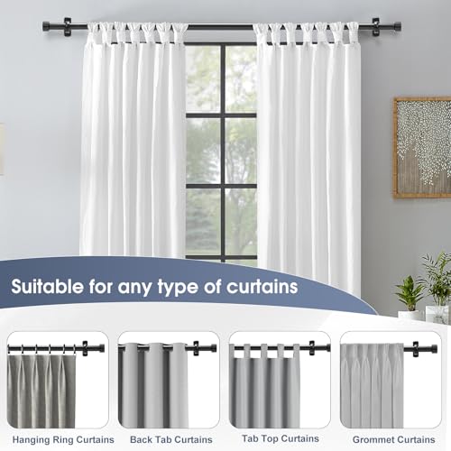 Black Curtain Rods for Windows 30 to 144 Inch(2.6-12 Feet), End Cap Style Adjustable 1 Inch Heavy Duty Outdoor/Indoor Modern Drapery Pole - size: 30"-144" 1 Pack