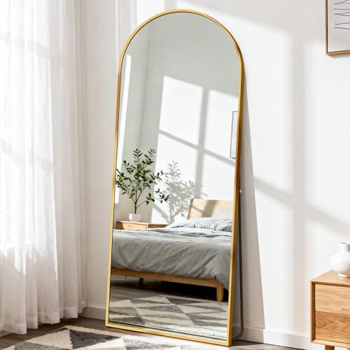 DUMOS 64"x21" Arched Full Length Mirror with Stand, Full Body Floor Mirror - color: Gold-arched, size: 64"L x 21"W