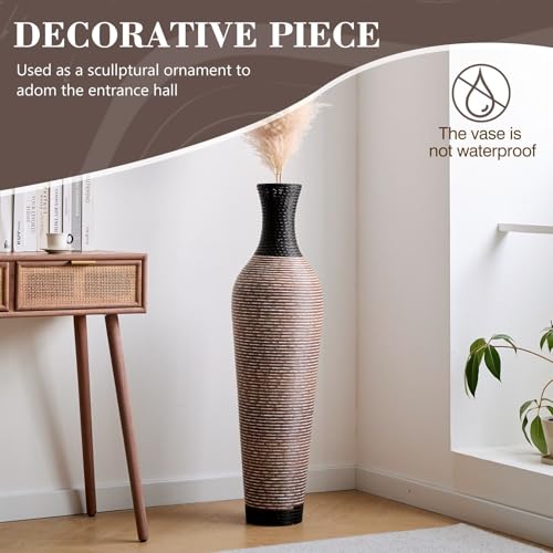 39.4 Inch Tall Floor Vase for Living Room Decor, PVC Decorative Vase for Home Decor, Modern Textured Brown Black Boho Style Standing Vase, Not Waterproof, Flowers Not Included, Black Brown