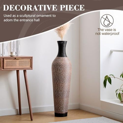 39.4 Inch Tall Floor Vase for Living Room Decor, PVC Decorative Vase for Home Decor, Modern Textured Brown Black Boho Style Standing Vase, Not Waterproof, Flowers Not Included, Black Brown