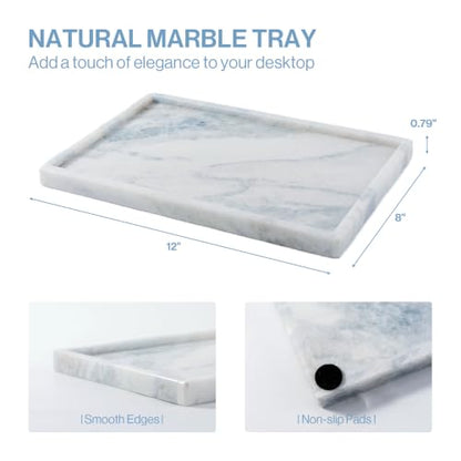 Natural Marble Bathroom Tray, 12"x8" Stone Vanity Decorative Counter Trays - color: 12"x8"-namib Sky