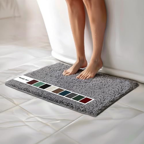 Muddy Mat Chenille Bathroom Rugs Quick Dry Microfiber Mats Non Slip Washable, Extra Thick, Soft and Highly Absorbent Bath Mats for Bathroom, Kitchen, and Shower Floor - Grey Small 28"X18" - color: Grey, size: 18" x 28"