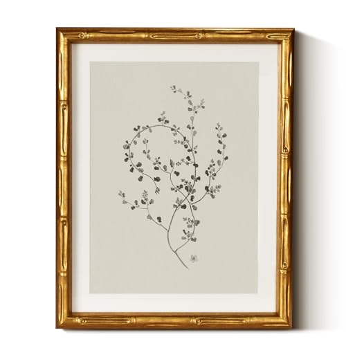 InSimSea Gold Bamboo Framed Wall Art, Floral Botanical Prints, 11x14In - color: Cirrus
