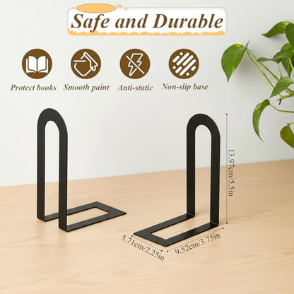 12 Pcs Black Book Ends, Heavy Duty Metal Book Ends for Shelves