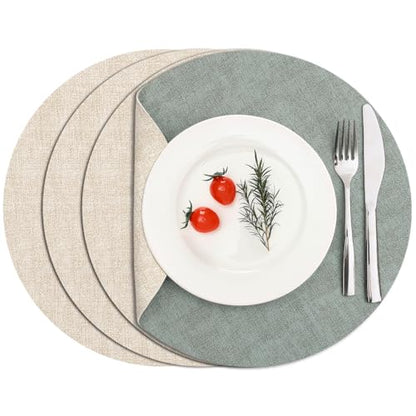 Myir JUN 14" Round Placemats Set of 4, Reversible Dual-Color Place Mats - color: Cream-white Sage Green