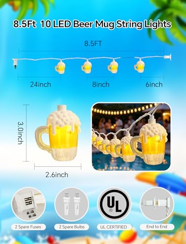 8.5FT Beer Mug String Lights Outdoor, 10 LED Tropical Beach Themed Lights - color: Beer Mug String Lights