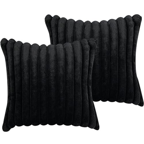 COTEY 16x16 Decorative Faux Fur Throw Pillow Covers Set of 2- Black - color: Black, size: 16" x 16" (Pack of 2)