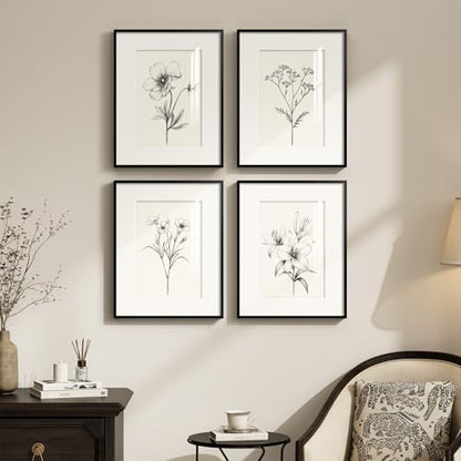 Framed Black and White Botanical Wall Art for Bathroom, 4 Piece 11x14 In - color: Black and White, size: 11" W x 14" H x 4 pcs