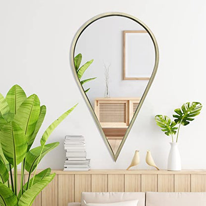 BAODANFU Wall Mirror Decorative Mirrors Mounted Decor Rain Tear Drop Shape Wall-Mounted Gold for Bedroom Living Room Entryway Bathroom Vanity(Gold, 1-Pack)
