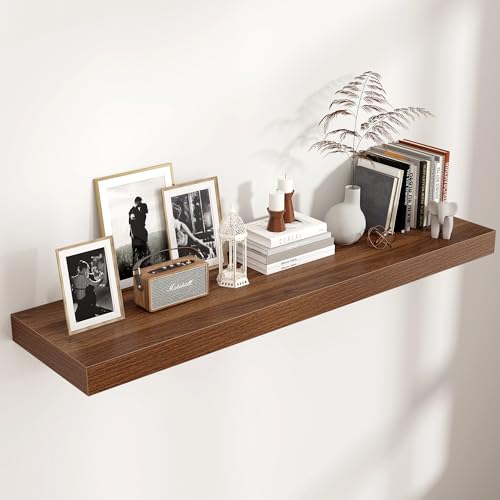 48 Inch Floating Shelves for Wall, 12"D Wood Storage Shelves, Walnut Finish - color: Walnut, size: 48 Inch
