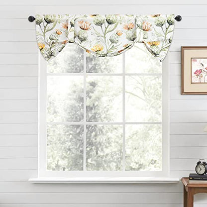 Leeva Kitchen Tie-up Curtains Valances, Linen Energy Efficient Elegance Flowers Printed Pattern Rod Pocket Small Drapes for Bedroom Living Room Cafe, 52 x 18, White, One Panel - color: T13, size: 52"W x 18"L (Tie Up)