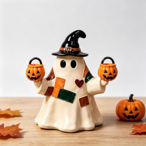 Halloween Resin Figurines Patchwork Ghost Light up Hold Pumpkin 1Pcs - color: Halloween Styl 32
