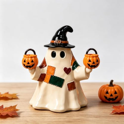 Halloween Resin Figurines Patchwork Ghost Light up Hold Pumpkin 1Pcs - color: Halloween Styl 32