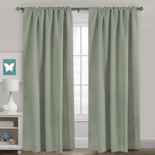 H.VERSAILTEX Blackout Curtains Thermal Insulated Window Treatment Panels Room Darkening Blackout Drapes for Living Room Back Tab/Rod Pocket Bedroom Draperies, 52 x 84 Inch, Light Sage, 2 Panels - color: Light Sage, size: 52"W x 84"L (Pack of 2)
