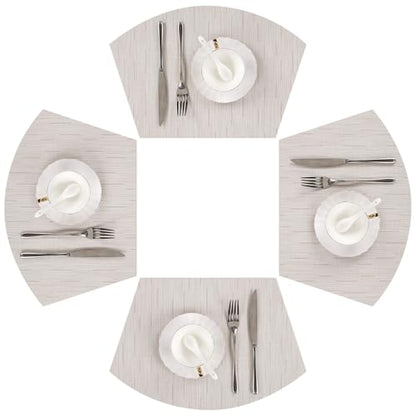 SHACOS Wedge Placemats for Small Round Table Set of 4 Woven Vinyl PVC Placemats Heat Resistant Wipeable Indoor Outdoor Table Mats (4, Beige) - color: Beige