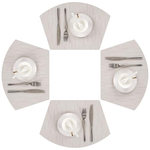 SHACOS Wedge Placemats for Small Round Table Set of 4 Woven Vinyl PVC Placemats Heat Resistant Wipeable Indoor Outdoor Table Mats (4, Beige) - color: Beige