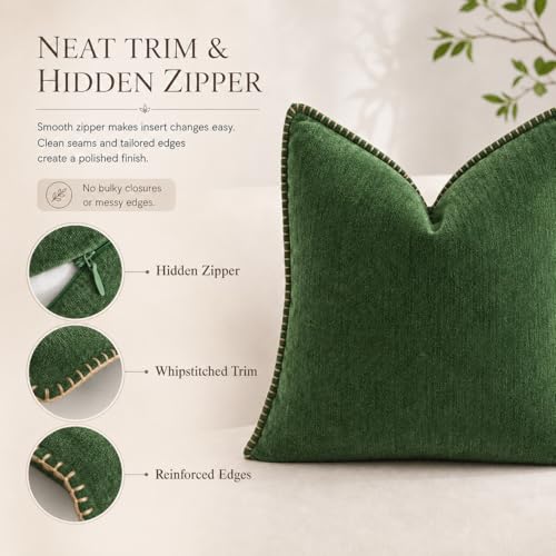 Green Throw Pillow Covers 18x18 Inch, Pack of 2 Chenille - color: Chenille-dgreen