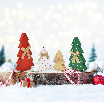 4 Christmas Trees Wooden Table Decorations Centerpiece Block Holiday Tree