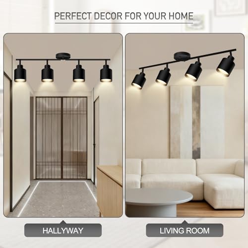 4-Light Led Track Lighting,Black Ceiling Lighting Fixtures,Wall Sconces Ceiling Spotlight with Foldable Light Arms for Kitchen, Closet, Bedroom,GU10 Socket, Bulbs Not Included - color: 4 light Black