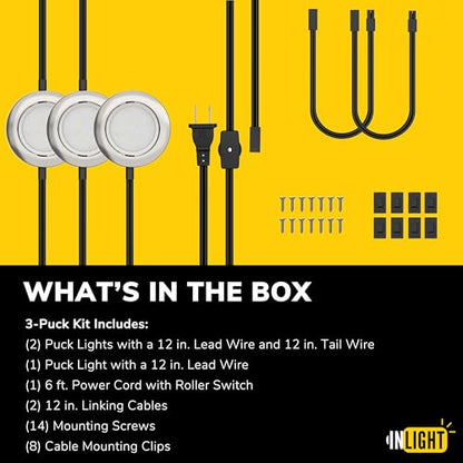GETINLIGHT 2.75-Inch LED Puck Lights, 3-Pack, 2700K, Brushed Nickel - color: Brushed Nickel, size: 3-puck light kit