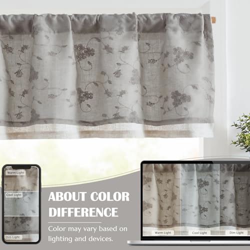 jinchan Sheer Valance for Window Grey Floral Embroidered 18 Inch 1 Panel - color: Floral | Grey
