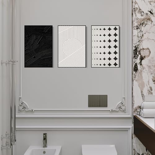 QKF 3Pcs Black White Abstract Geometric Textured Framed Canvas Wall Art Set - color: Simple Black and White, size: 16" X 24" X 3 pieces