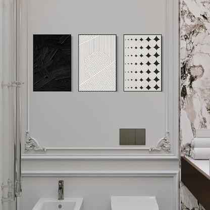 QKF 3Pcs Black White Abstract Geometric Textured Framed Canvas Wall Art Set - color: Simple Black and White, size: 16" X 24" X 3 pieces