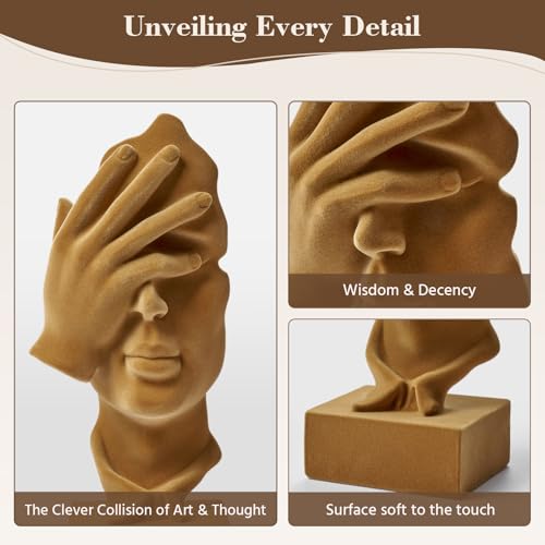 Thinker Statue See No Evil with Soft Velvety Texture, Brown - color: Nosee-brown