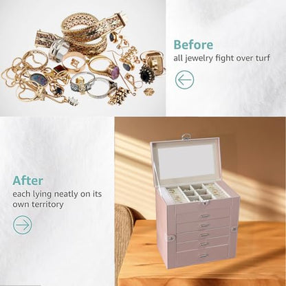BOOVO Large Jewelry Box for Women 6 Layer - color: Rose Gold, size: 6 Layer