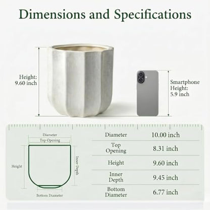 10 Inch Ceramic Plant Pot for Indoor Plants with Drainage Hole - color: White 10"