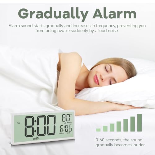 JALL Large Digital Wall Clock Battery Operated, Wall Clock with Big Numbers LCD Display, Digital Clock with Simultaneous Date Day Temperature, Auto DST, Clocks for Office, Gym, Bedroom, Elderly- White - color: A White Shell, size: 14.5 inches