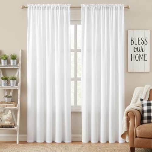 NICETOWN Non-See-Through White Sheer Curtains 84 inches Long 2 Panels for Living Room, Privacy Cat Proof Window Drapes for Bedroom, Rod Pocket Light Filtering Elegant Home Decoration, W52 x L84 in - color: White, size: 52"W x 84"L (Pack of 2)