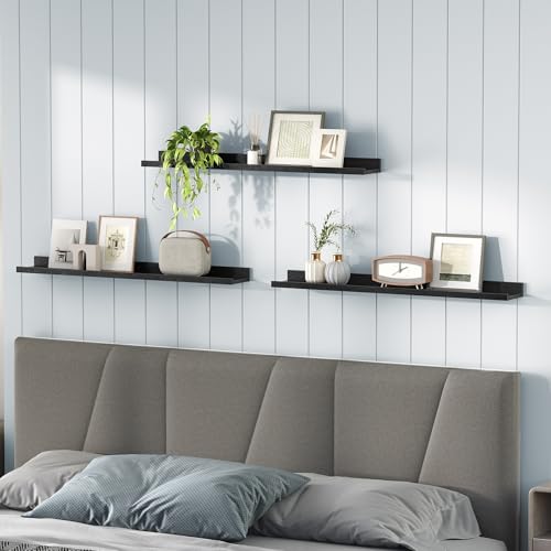 HOOBRO Floating Shelves, Wall Shelf Set of 3, 35.4 Inches Hanging Shelf - color: Black, size: 35.4 Inches