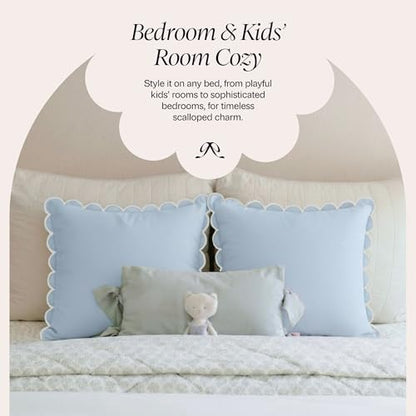 BEBE BASK Scalloped Pillow Cover Set of 2, 18x18, Cotton - Sky Blue/White - color: Sky Blue/White
