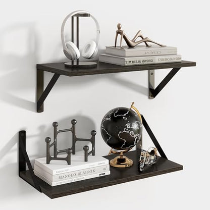 Axeman Floating Shelves for Wall, 16'' x 8'' Black Wall Shelves Set of 2 - color: Black, size: 16 Inch